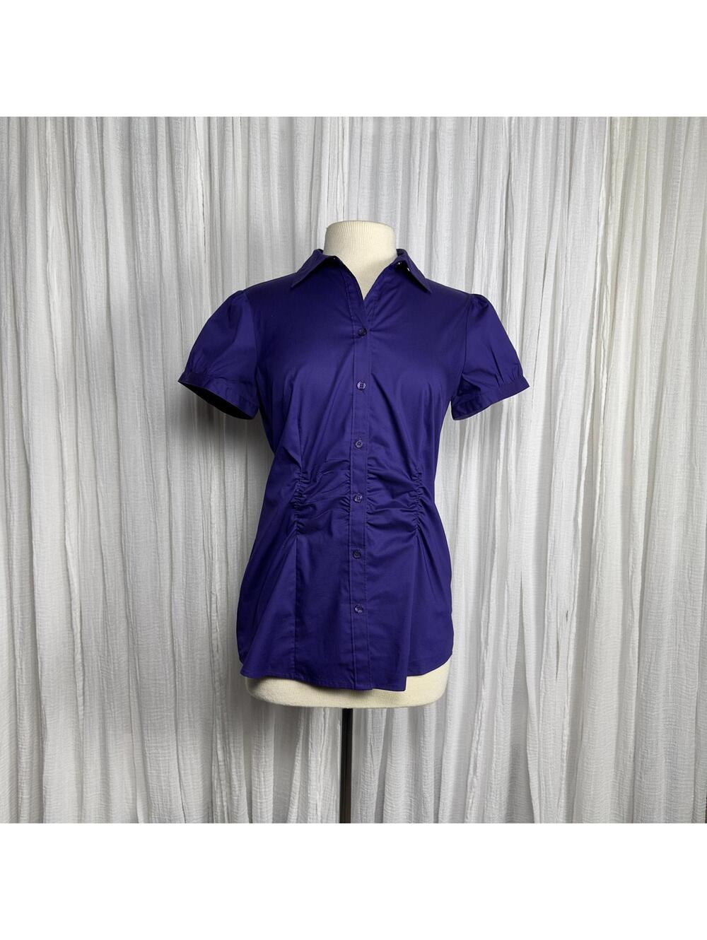 Y2K Preppy Purple Pleated Button-Up Blouse (M)